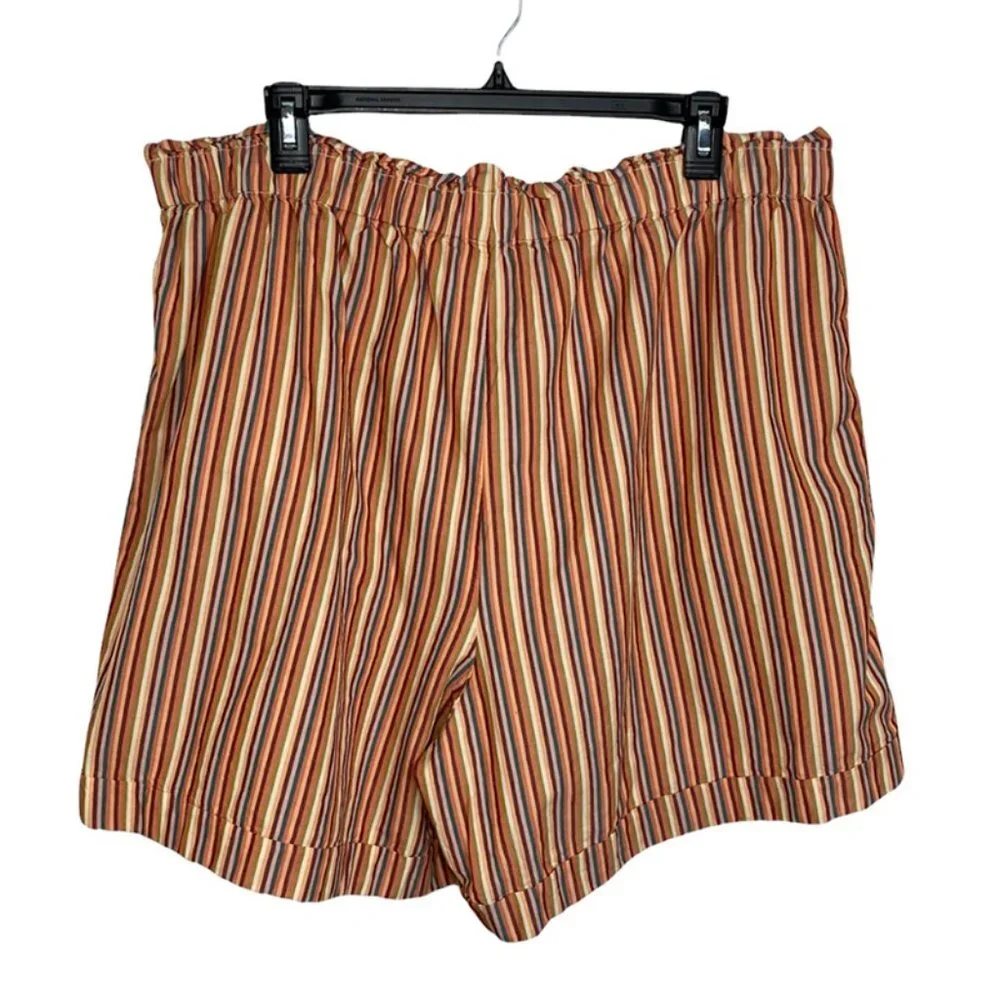 MADEWELL High Waisted Paperbag Shorts in May Rain Stripe Classic Coral